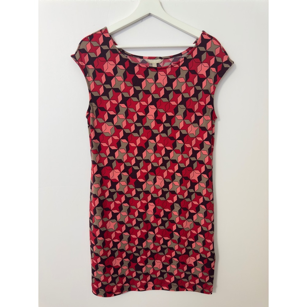 Banana Republic Geometric Shift Dress Med Red Pink Brown Retro Office‎ Bold Mod